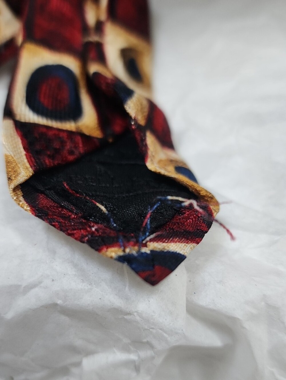 Ferrell Reed Geometric Pattern Necktie in Red, Gold & Navy - Picture 8 of 8
